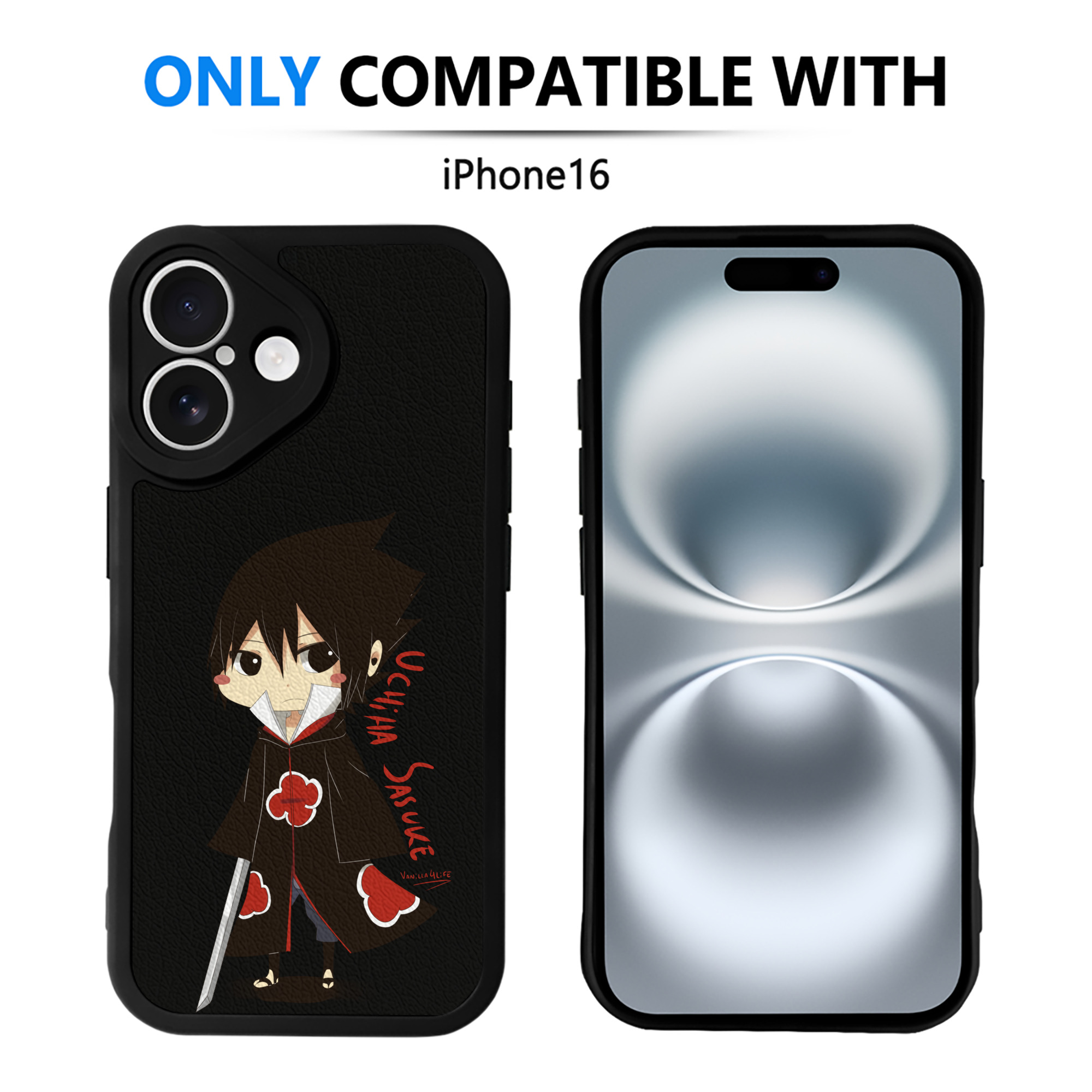 （画像用） NARUTO -ナルト- うちは サスケ Uchiha Sasuke 【iPhone 16シリーズ対応】シリコンスマホケース（レザー調） 材質：シリコン
